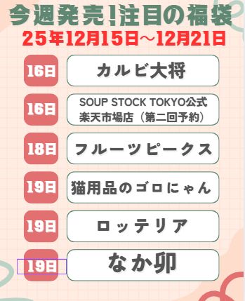 12月15日から12月20日の期間発売の新春福袋2026情報