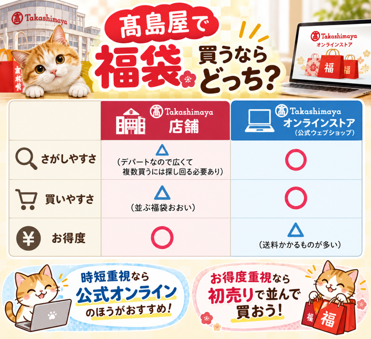 髙島屋で福袋買うなら店舗かWEBどっちがおすすめ?比較表