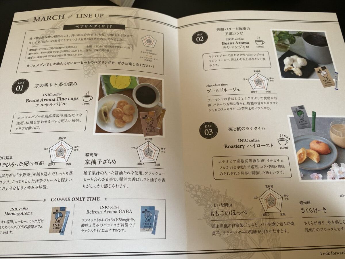 イニックコーヒーのおやつと珈琲の定期便カフェメゾンに毎月入っているペアリング冊子